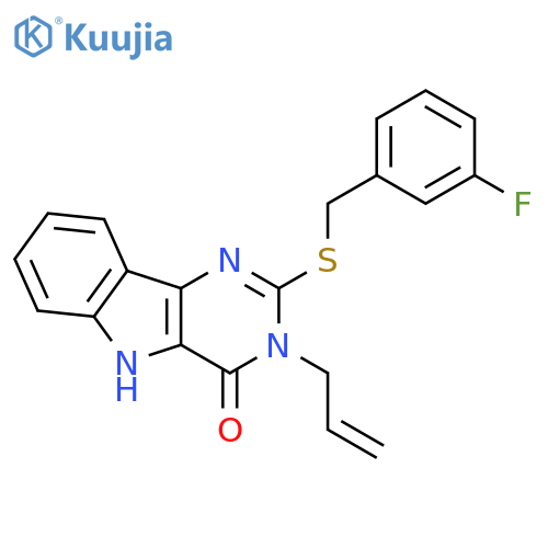 2-{(3-fluorophenyl)methylsulfanyl}-3-(prop-2-en-1-yl)-3H,4H,5H-pyrimido5,4-bindol-4-one structure