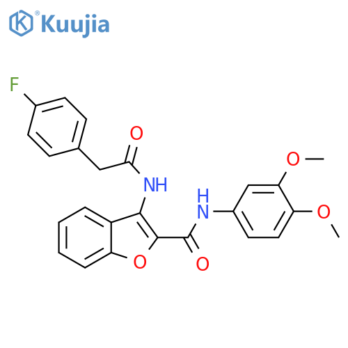 N-(3,4-dimethoxyphenyl)-3-2-(4-fluorophenyl)acetamido-1-benzofuran-2-carboxamide structure