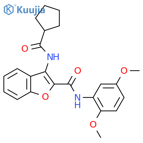 3-cyclopentaneamido-N-(2,5-dimethoxyphenyl)-1-benzofuran-2-carboxamide structure