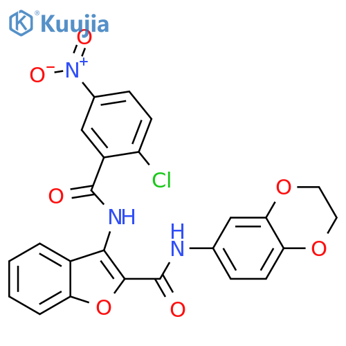 3-(2-chloro-5-nitrobenzamido)-N-(2,3-dihydro-1,4-benzodioxin-6-yl)-1-benzofuran-2-carboxamide structure