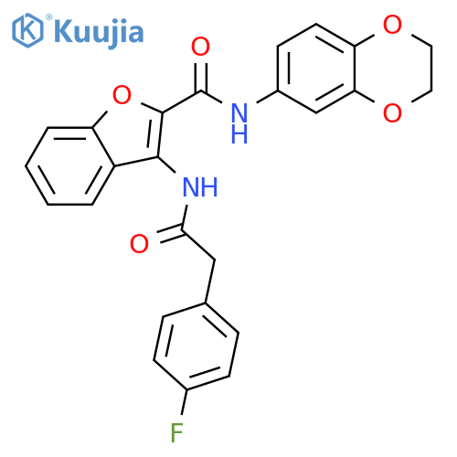 N-(2,3-dihydro-1,4-benzodioxin-6-yl)-3-2-(4-fluorophenyl)acetamido-1-benzofuran-2-carboxamide structure