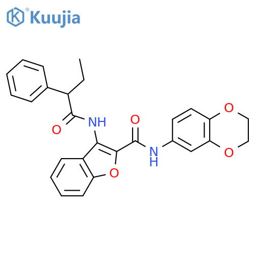 N-(2,3-dihydro-1,4-benzodioxin-6-yl)-3-(2-phenylbutanamido)-1-benzofuran-2-carboxamide structure