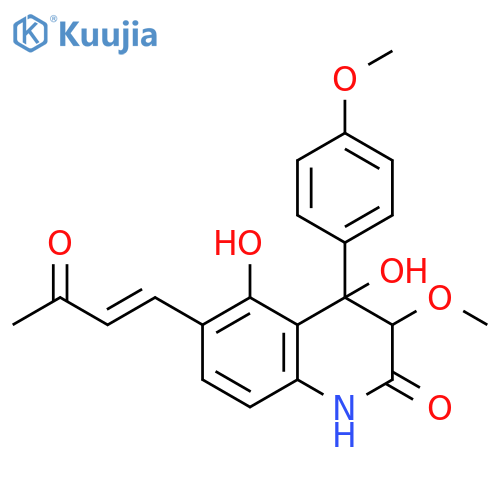 2(1H)-Quinolinone, 3,4-dihydro-4,5-dihydroxy-3-methoxy-4-(4-methoxyphenyl)-6-[(1E)-3-oxo-1-buten-1-yl]- structure
