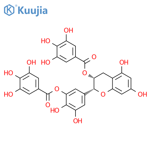 Benzoic acid, 3,4,5-trihydroxy-, 5-[(2R,3R)-3,4-dihydro-5,7-dihydroxy-3-[(3,4,5-trihydroxybenzoyl)oxy]-2H-1-benzopyran-2-yl]-2,3-dihydroxyphenyl ester structure