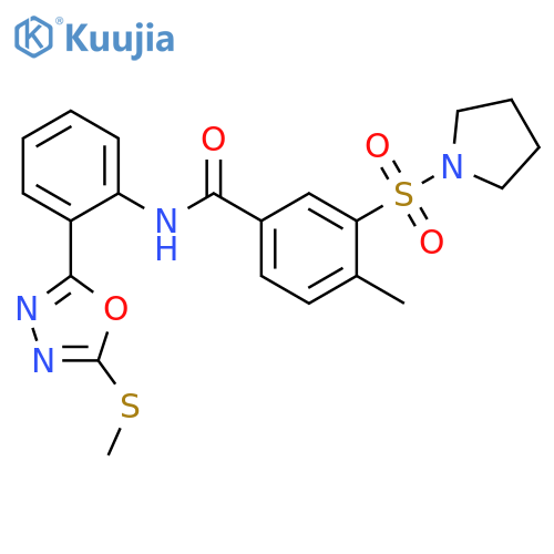 4-methyl-N-{2-5-(methylsulfanyl)-1,3,4-oxadiazol-2-ylphenyl}-3-(pyrrolidine-1-sulfonyl)benzamide structure