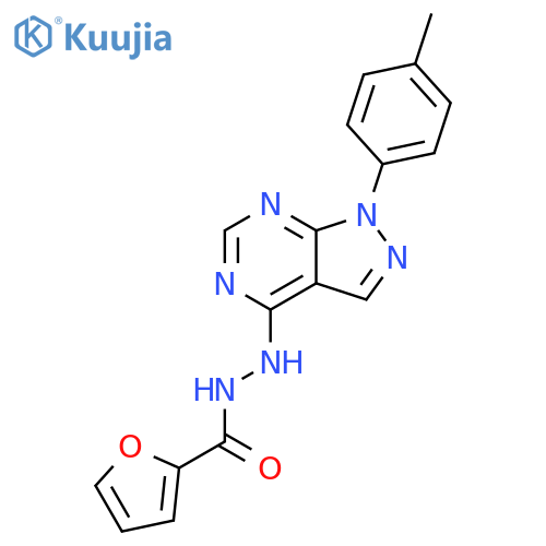 N'-1-(4-methylphenyl)-1H-pyrazolo3,4-dpyrimidin-4-ylfuran-2-carbohydrazide structure