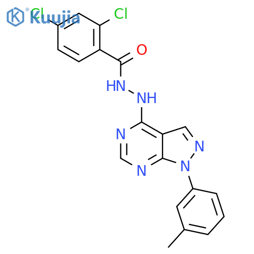 2,4-dichloro-N'-1-(3-methylphenyl)-1H-pyrazolo3,4-dpyrimidin-4-ylbenzohydrazide structure