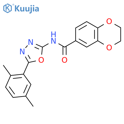 N-5-(2,5-dimethylphenyl)-1,3,4-oxadiazol-2-yl-2,3-dihydro-1,4-benzodioxine-6-carboxamide structure