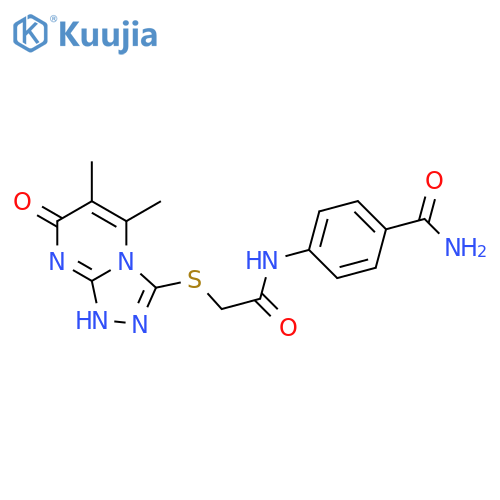 4-2-({5,6-dimethyl-7-oxo-7H,8H-1,2,4triazolo4,3-apyrimidin-3-yl}sulfanyl)acetamidobenzamide structure