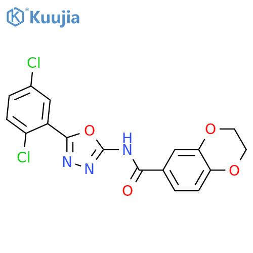 N-5-(2,5-dichlorophenyl)-1,3,4-oxadiazol-2-yl-2,3-dihydro-1,4-benzodioxine-6-carboxamide structure