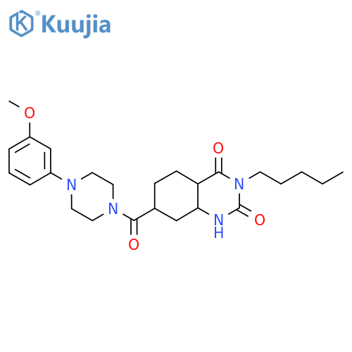 7-4-(3-methoxyphenyl)piperazine-1-carbonyl-3-pentyl-1,2,3,4-tetrahydroquinazoline-2,4-dione structure