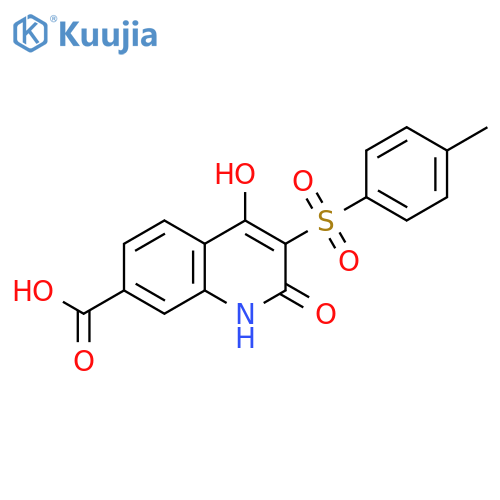 4-hydroxy-3-(4-methylbenzenesulfonyl)-2-oxo-1,2-dihydroquinoline-7-carboxylic acid structure