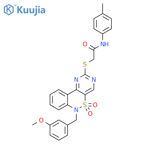 2-({9-(3-methoxyphenyl)methyl-8,8-dioxo-8lambda6-thia-3,5,9-triazatricyclo8.4.0.0^{2,7}tetradeca-1(14),2(7),3,5,10,12-hexaen-4-yl}sulfanyl)-N-(4-methylphenyl)acetamide structure