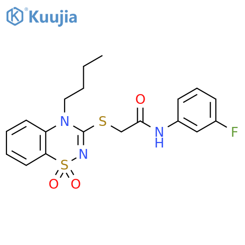 2-(4-butyl-1,1-dioxo-4H-1lambda6,2,4-benzothiadiazin-3-yl)sulfanyl-N-(3-fluorophenyl)acetamide structure