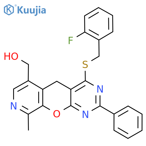 (7-{(2-fluorophenyl)methylsulfanyl}-14-methyl-5-phenyl-2-oxa-4,6,13-triazatricyclo8.4.0.0^{3,8}tetradeca-1(10),3(8),4,6,11,13-hexaen-11-yl)methanol structure