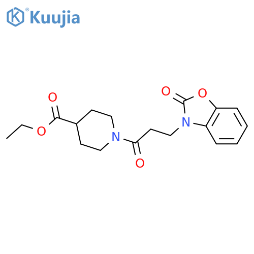 ethyl 1-3-(2-oxo-2,3-dihydro-1,3-benzoxazol-3-yl)propanoylpiperidine-4-carboxylate structure