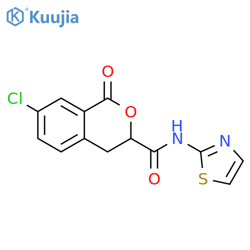 7-chloro-1-oxo-N-(1,3-thiazol-2-yl)-3,4-dihydro-1H-2-benzopyran-3-carboxamide structure