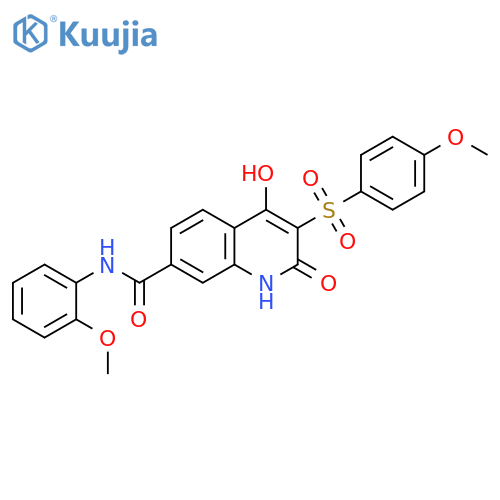 4-hydroxy-3-(4-methoxybenzenesulfonyl)-N-(2-methoxyphenyl)-2-oxo-1,2-dihydroquinoline-7-carboxamide structure