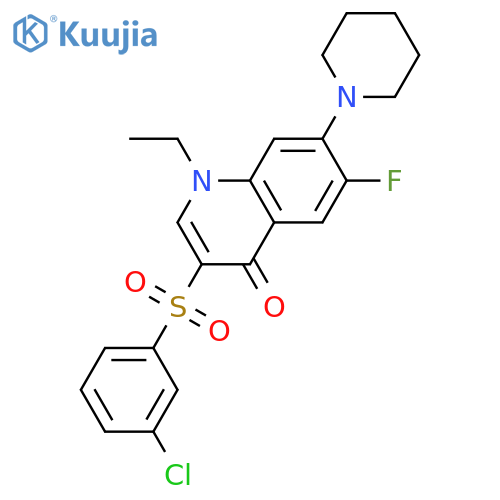 3-(3-chlorobenzenesulfonyl)-1-ethyl-6-fluoro-7-(piperidin-1-yl)-1,4-dihydroquinolin-4-one structure