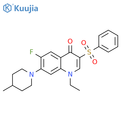 3-(benzenesulfonyl)-1-ethyl-6-fluoro-7-(4-methylpiperidin-1-yl)-1,4-dihydroquinolin-4-one structure