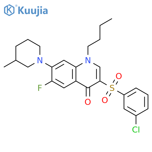 1-butyl-3-(3-chlorobenzenesulfonyl)-6-fluoro-7-(3-methylpiperidin-1-yl)-1,4-dihydroquinolin-4-one structure
