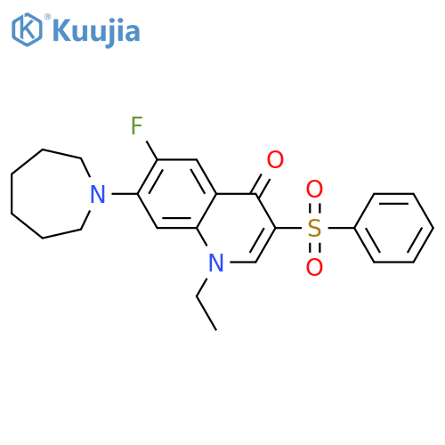 7-(azepan-1-yl)-3-(benzenesulfonyl)-1-ethyl-6-fluoro-1,4-dihydroquinolin-4-one structure