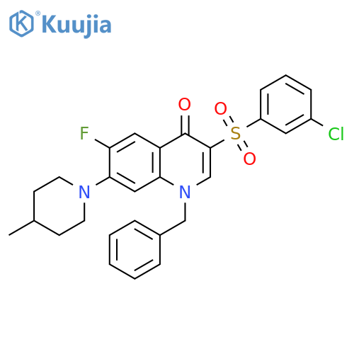 1-benzyl-3-(3-chlorobenzenesulfonyl)-6-fluoro-7-(4-methylpiperidin-1-yl)-1,4-dihydroquinolin-4-one structure