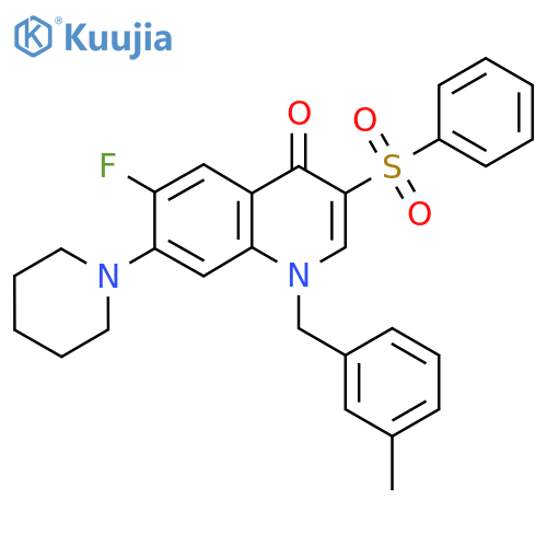3-(benzenesulfonyl)-6-fluoro-1-(3-methylphenyl)methyl-7-(piperidin-1-yl)-1,4-dihydroquinolin-4-one structure