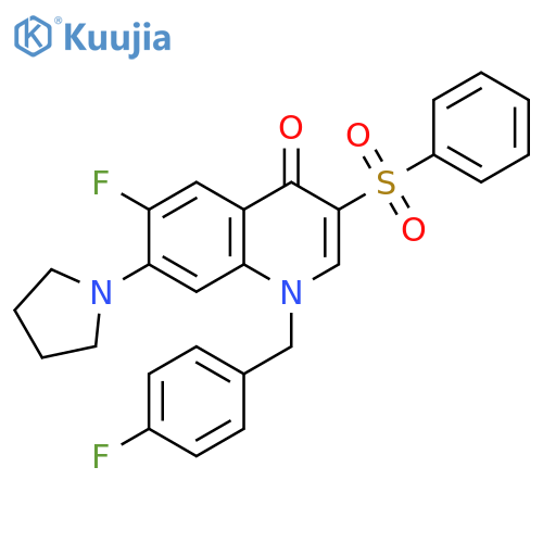 3-(benzenesulfonyl)-6-fluoro-1-(4-fluorophenyl)methyl-7-(pyrrolidin-1-yl)-1,4-dihydroquinolin-4-one structure