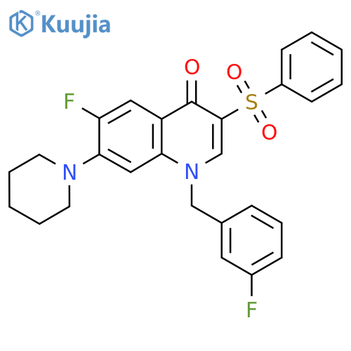 3-(benzenesulfonyl)-6-fluoro-1-(3-fluorophenyl)methyl-7-(piperidin-1-yl)-1,4-dihydroquinolin-4-one structure