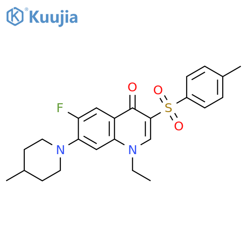 1-ethyl-6-fluoro-3-(4-methylbenzenesulfonyl)-7-(4-methylpiperidin-1-yl)-1,4-dihydroquinolin-4-one structure