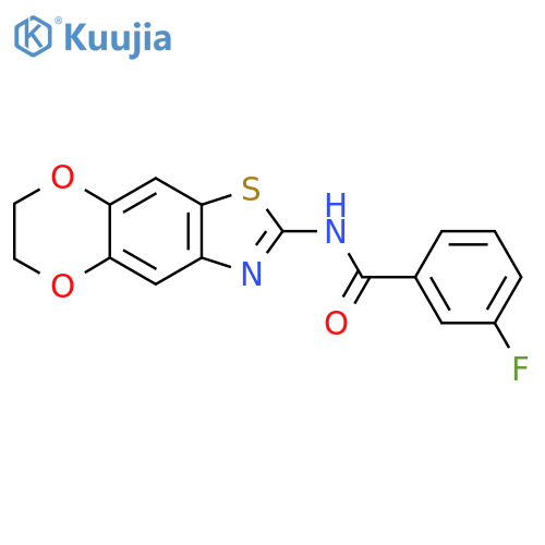 N-{10,13-dioxa-4-thia-6-azatricyclo7.4.0.0^{3,7}trideca-1,3(7),5,8-tetraen-5-yl}-3-fluorobenzamide structure