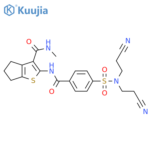 2-{4-bis(2-cyanoethyl)sulfamoylbenzamido}-N-methyl-4H,5H,6H-cyclopentabthiophene-3-carboxamide structure