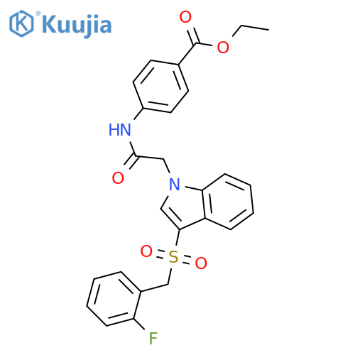 ethyl 4-(2-{3-(2-fluorophenyl)methanesulfonyl-1H-indol-1-yl}acetamido)benzoate structure