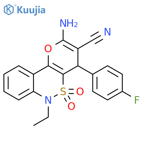 4-amino-9-ethyl-6-(4-fluorophenyl)-8,8-dioxo-3-oxa-8lambda6-thia-9-azatricyclo8.4.0.0^{2,7}tetradeca-1(14),2(7),4,10,12-pentaene-5-carbonitrile structure