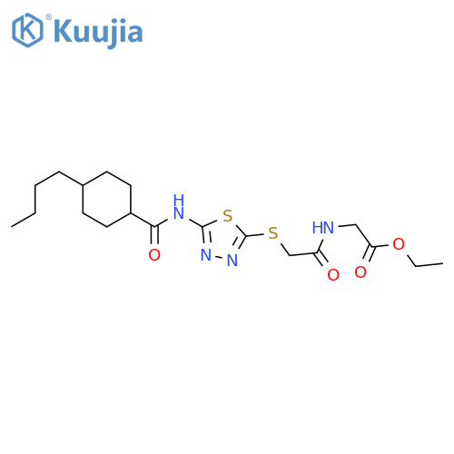 ethyl 2-(2-{5-(4-butylcyclohexaneamido)-1,3,4-thiadiazol-2-ylsulfanyl}acetamido)acetate structure