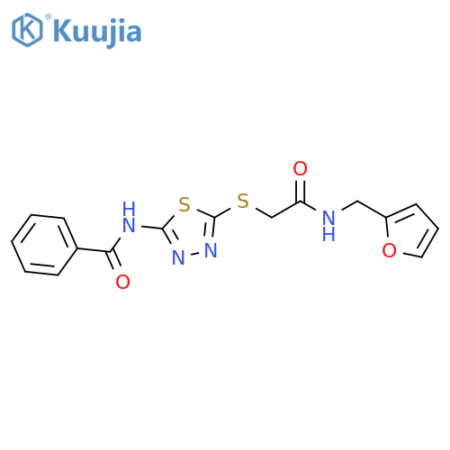 N-{5-({(furan-2-yl)methylcarbamoyl}methyl)sulfanyl-1,3,4-thiadiazol-2-yl}benzamide structure