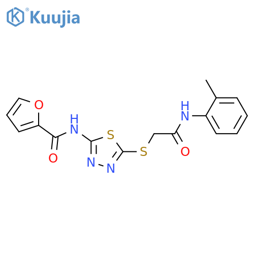 N-5-({(2-methylphenyl)carbamoylmethyl}sulfanyl)-1,3,4-thiadiazol-2-ylfuran-2-carboxamide structure
