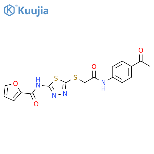 N-5-({(4-acetylphenyl)carbamoylmethyl}sulfanyl)-1,3,4-thiadiazol-2-ylfuran-2-carboxamide structure