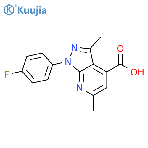 1-(4-fluorophenyl)-3,6-dimethyl-1H-pyrazolo3,4-bpyridine-4-carboxylic acid structure