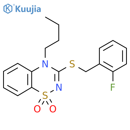 4-butyl-3-{(2-fluorophenyl)methylsulfanyl}-4H-1lambda6,2,4-benzothiadiazine-1,1-dione structure