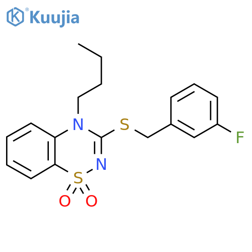 4-butyl-3-{(3-fluorophenyl)methylsulfanyl}-4H-1lambda6,2,4-benzothiadiazine-1,1-dione structure