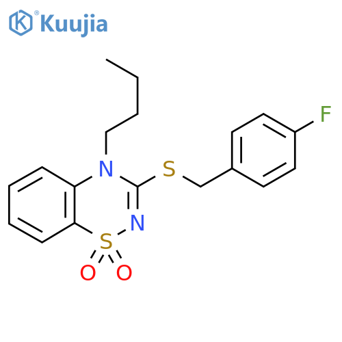 4-butyl-3-{(4-fluorophenyl)methylsulfanyl}-4H-1lambda6,2,4-benzothiadiazine-1,1-dione structure