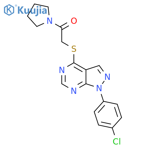 2-{1-(4-chlorophenyl)-1H-pyrazolo3,4-dpyrimidin-4-ylsulfanyl}-1-(pyrrolidin-1-yl)ethan-1-one structure