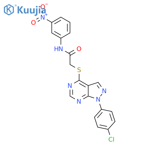 2-{1-(4-chlorophenyl)-1H-pyrazolo3,4-dpyrimidin-4-ylsulfanyl}-N-(3-nitrophenyl)acetamide structure