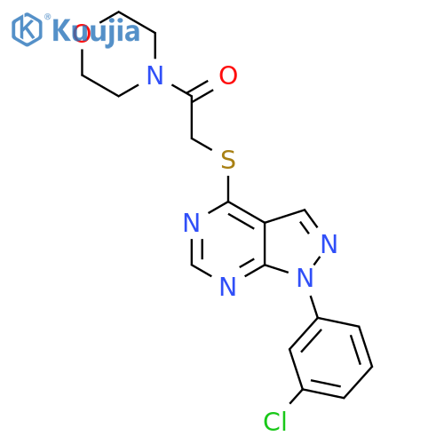 2-{1-(3-chlorophenyl)-1H-pyrazolo3,4-dpyrimidin-4-ylsulfanyl}-1-(morpholin-4-yl)ethan-1-one structure