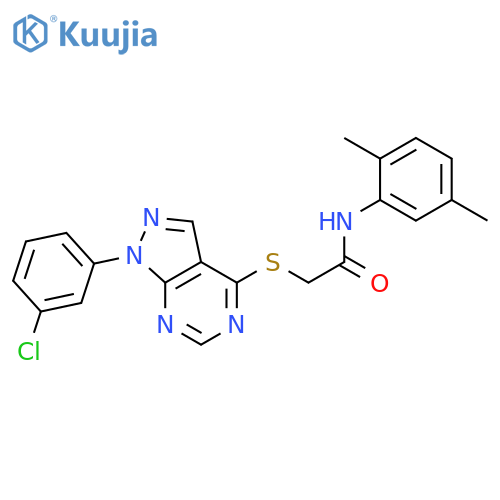 2-{1-(3-chlorophenyl)-1H-pyrazolo3,4-dpyrimidin-4-ylsulfanyl}-N-(2,5-dimethylphenyl)acetamide structure