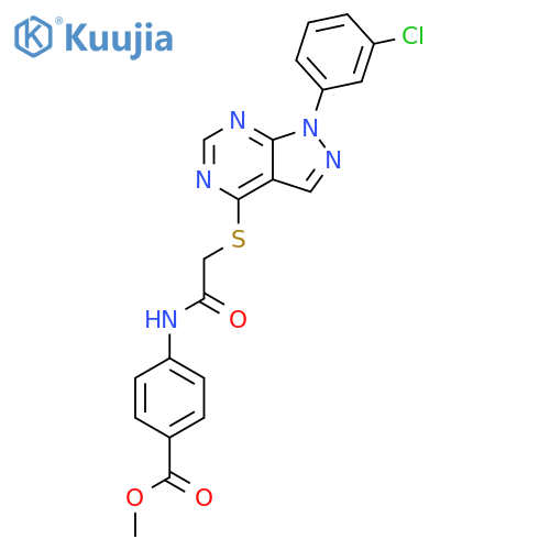 methyl 4-(2-{1-(3-chlorophenyl)-1H-pyrazolo3,4-dpyrimidin-4-ylsulfanyl}acetamido)benzoate structure