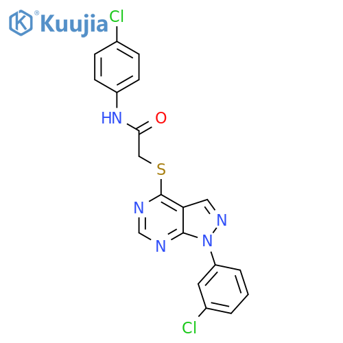 N-(4-chlorophenyl)-2-{1-(3-chlorophenyl)-1H-pyrazolo3,4-dpyrimidin-4-ylsulfanyl}acetamide structure