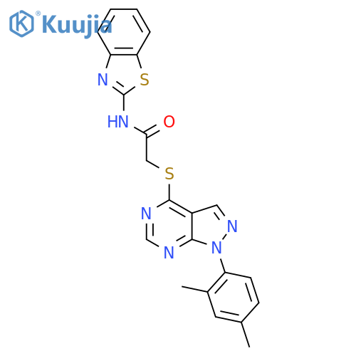 N-(1,3-benzothiazol-2-yl)-2-{1-(2,4-dimethylphenyl)-1H-pyrazolo3,4-dpyrimidin-4-ylsulfanyl}acetamide structure